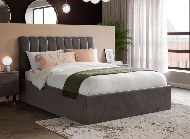 Mount Velvet-Finish Ottoman Bed Frame in Grey