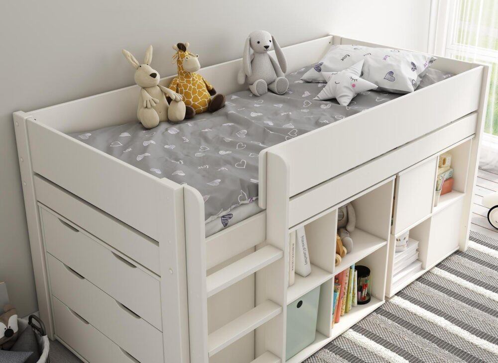 Anderson Kids Wooden Mid Sleeper with Storage & Drawers