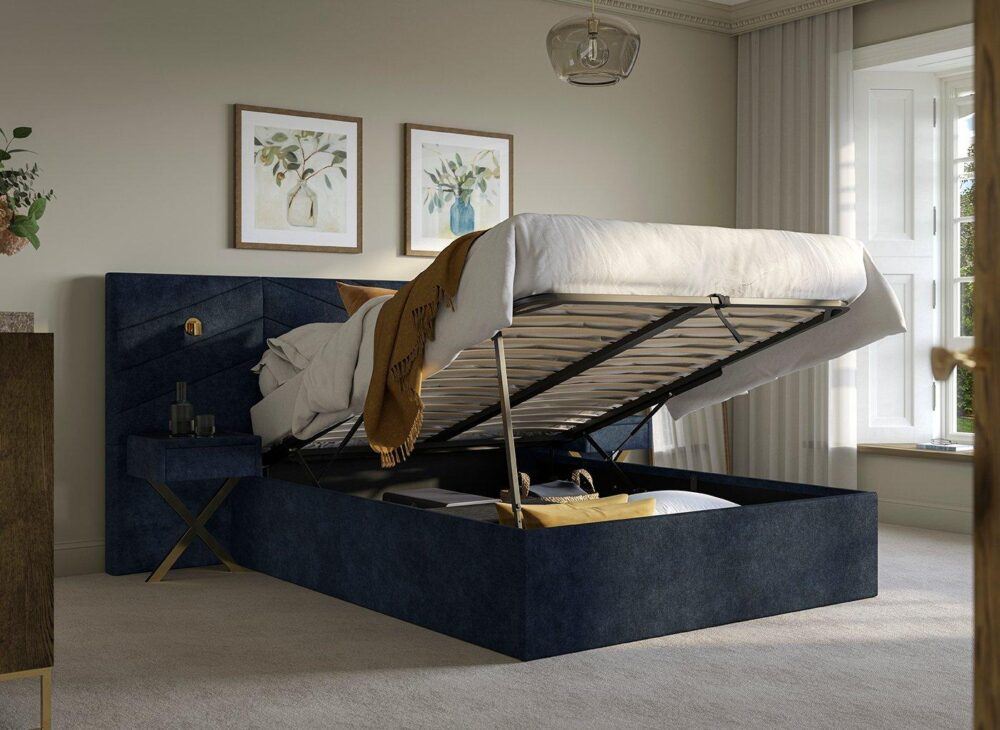 Saffron Upholstered Ottoman Bed Frame With Bedside Tables