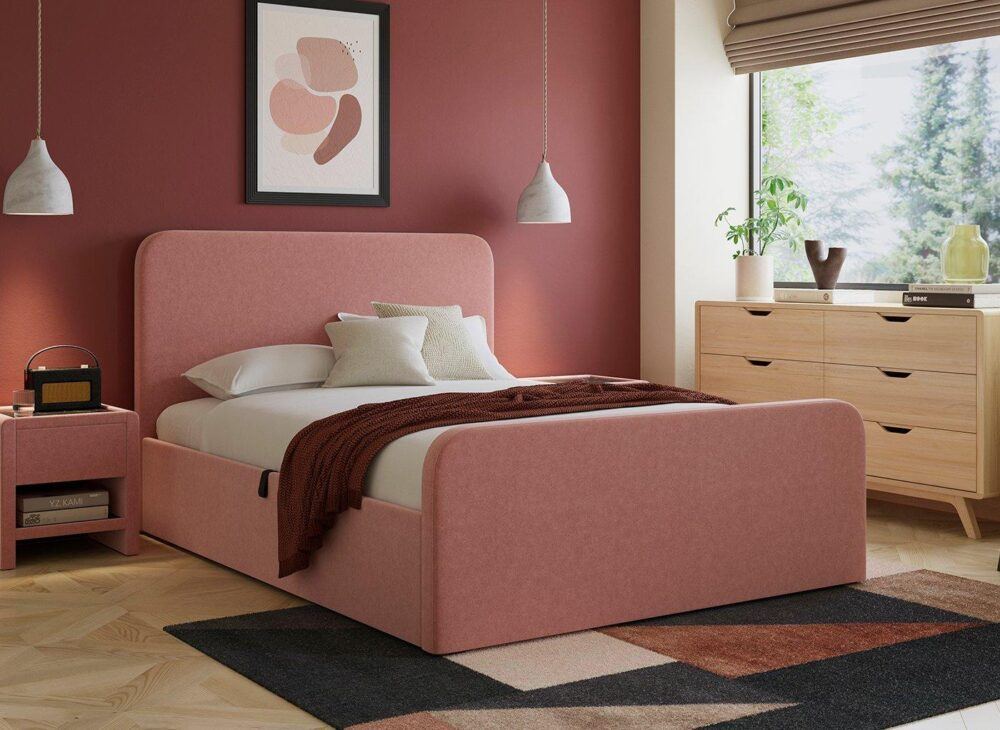 Margot Ottoman Bouclé Bed Frame in pink